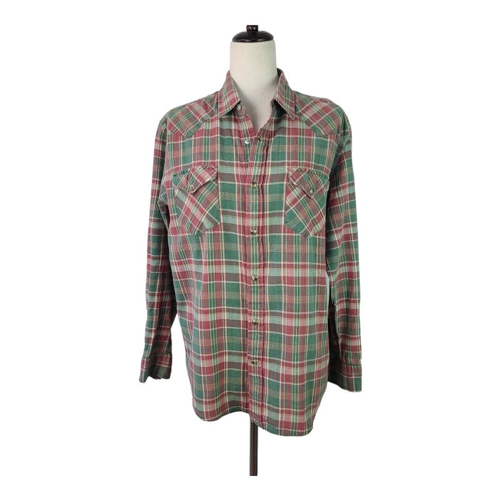 Pendleton Rose Green Tan Plaid Epic Vintage Western Snap Button Shirt Medium